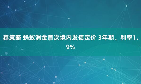 鑫策略 蚂蚁消金首次境内发债定价 3年期、利率1.9%
